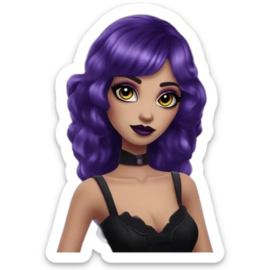 Elissabatmonsterhigh-with-bangs-long-hair-dark-plumpurple-and-black-vampire-goth-makeup-pinkeyes-romanticgothcloses- sticker