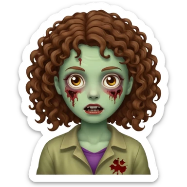 girl zombie with brown hair curly hair sticker