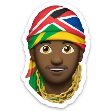  emoji with a durag with all the caribbean flags on it wearing gold chain sticker