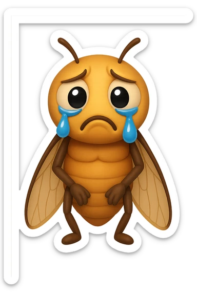 EMOJI STILE IPHONE 3D DI una cicala triste che si tocca le cosce e piange perché non le piace il suo fisico, posa frontale, fagli anche la parte bianca degli, non solo la pupilla sticker