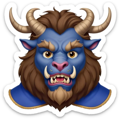 Beast from Beauty and the Beast with a human-like mouth and lips, but still with horns, fur, and beastly features wearing royal blue clothes sticker
