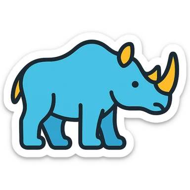 rhino, lineal color icon with black outlines, simple and modern sticker