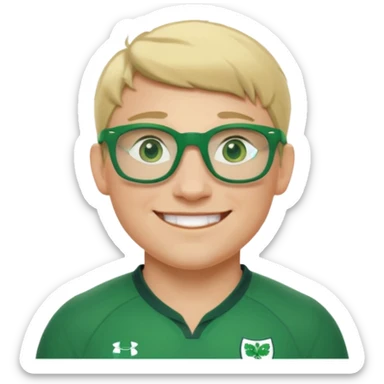 irish rugby player with very short blond hair and green glasses sticker