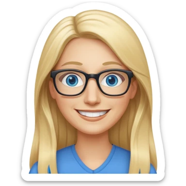 a 40 year old teacher with really long blonde hair and blue eyes long face smaller eyes smiling happy sticker