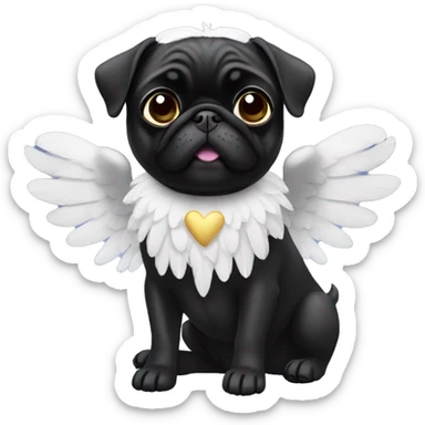 black pug with angel wings sticker