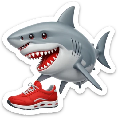 Tiburón puesto en sus aletas tenis rojos sticker