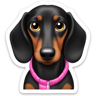 Black Dachshund with a pink puffer jacket  sticker