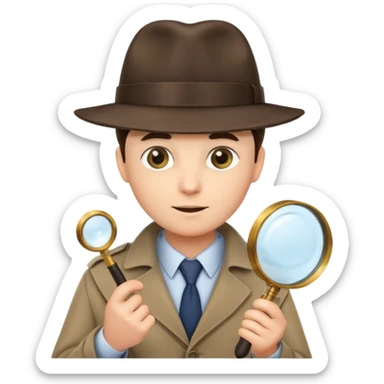 a detective with a hat and a magnifying glass sticker