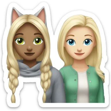 blue eyes grey kitten and green eyes blonde girl are friends sticker