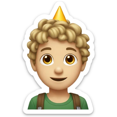 6 year old boy, birthday hat, dark blonde hair, cute hazel eyes, smiley face sticker