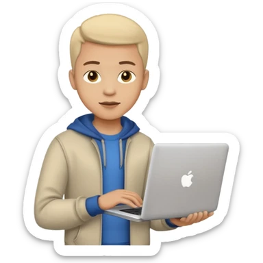 A typical IT specialist, a guy who looks stylish, has a laptop in his hands, he wears casual clothes  sticker