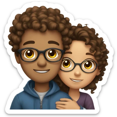 boy with brown hair and glasses hugs girl with curly brown hair and blu eyes  sticker