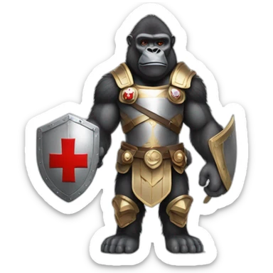 Buff Gorilla wearing a Knight Crusader armor with the holy red Cross sticker