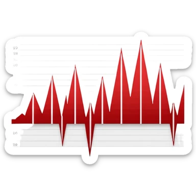 Minimalist design on a white background showing an audio waveform transforming into a sheet of text or lines. Red and white color scheme. No text. Clean geometric style that represents video transcription or audio analysis sticker