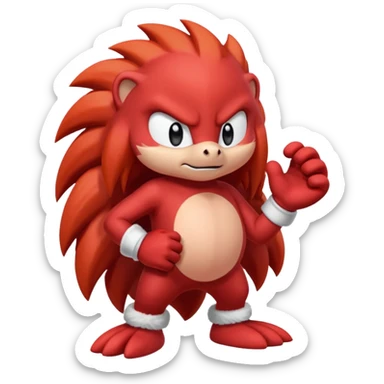 Sonic the hedgehogs friend knuckles a red animal with peach arms and white gloves he’s a echidna sticker