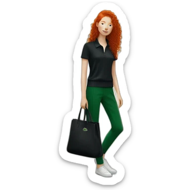 Lacoste bag girl redhead with black lacoste clothes sticker