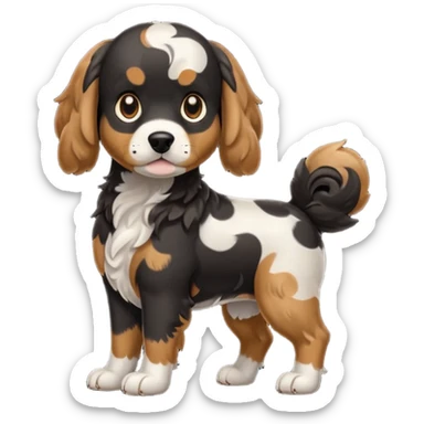 Black medium size mixed cocker shitsu dog, stand like full body dog emoji sticker