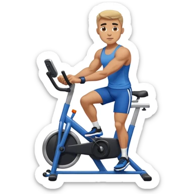 buff guy blue shorts black stationary bike sticker