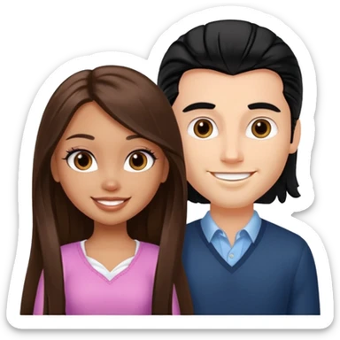 a pretty fair bratz girl with long brown hair and handsome white man with black hair sticker