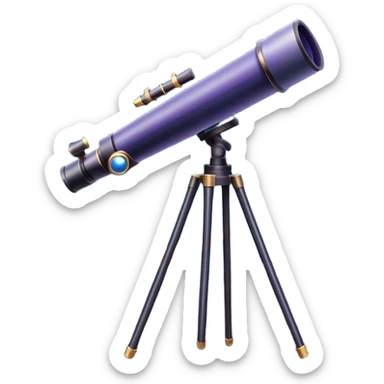 An icon featuring a telescope, stars, and a planet, symbolizing astronomy. The design includes a crescent moon, distant galaxies, and constellations, representing the study of space and celestial bodies. Transparent background highlights the exploration of the universe and cosmic phenomena. sticker