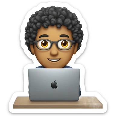 Mexican school IT technician with apple  laptop and with curly hair  sticker
