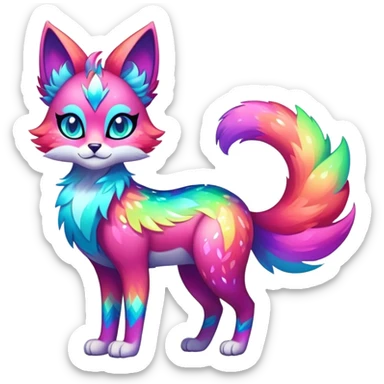 Vibrant multicolored neon-colored Falvie-Fionbri-creature-sparkle-feline-fursona, full body sticker