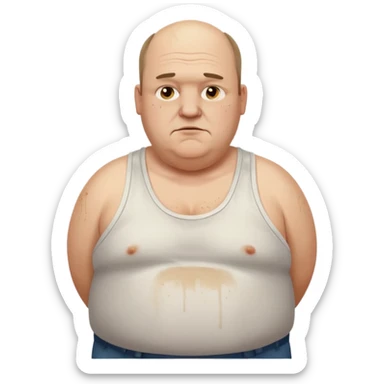 obese middle aged white man in wifebeater with  dirty appearance. His hair is very greasy and balding sticker