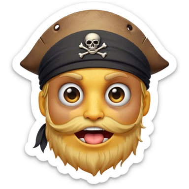 Clash of Clans aesthetic Comical Pirate Portrait Emoji, Head tilted dramatically with an exaggerated, fun expression and wide, comically expressive eyes behind a quirky eye patch, featuring a rugged yet cartoonish build with a playful bandana and natural skin tone, Simplified yet hilariously expressive features, highly detailed, glowing with a slightly sassy oceanic glow, high shine, dramatic yet playful, stylized with an air of cheeky maritime mischief, soft glowing outline, capturing the essence of a meme-worthy pirate who brings humor to epic quests! sticker