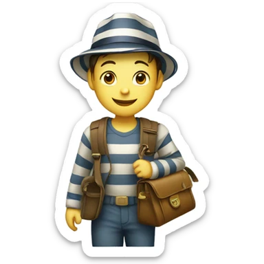 "happy boy in striped hat with bag of money” sticker