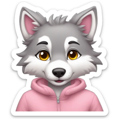 An full body furry anthropomorphic grey wolf in love rosy cheeks. Anthro. Hearts in air sticker