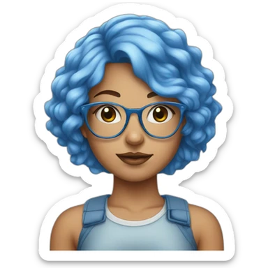 as a drawing of a girl with blue hair wearing a crop top with clear glasses sticker