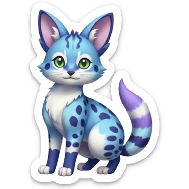 Exotic tropical shiny cute realistic Cobalt-Blue green purple black white Purloin-Meowstic-Minccino-Cinccino-serval-furret-Noibat-caracal-fusion-hybrid-creature (full body) sticker