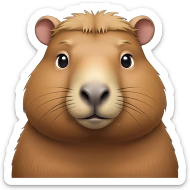 Cinematic Noble Capybara Portrait Emoji, Poised and serene, with a robust, rounded build and a characteristically broad, slightly flattened capybara face featuring a short snout and small, rounded ears, covered in soft, earthy fur with subtle natural texture and gentle, wise eyes; rendered in lifelike detail with natural light, high shine, intelligent and calm, styled with an air of understated authority, focused and attentive, soft glowing outline, capturing the essence of a watchful and confident capybara that appears ready to step out of the screen with effortless dignity! sticker