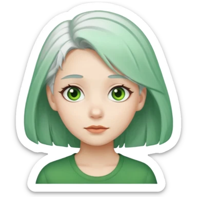 girl with white hair green hair clip sticker
