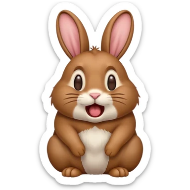 Cinematic Cute Yawning Brown Rabbit Portrait Emoji, Head tilted slightly with a dramatic, wide-open yawn, showcasing a smooth, rich brown fur with floppy ears, round brown eyes barely open in drowsy contentment, Simplified yet irresistibly adorable features, highly detailed, glowing with a soft, cozy glow, high shine, relaxed yet expressive, stylized with a touch of whimsy, bright and endearing, soft glowing outline, capturing the essence of a sleepy yet affectionate bunny, so drowsy it feels like it could stretch out of the screen and curl up for a nap! sticker