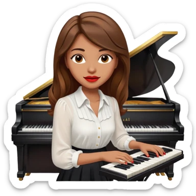 brownhaired woman with red lips, playing piano sticker