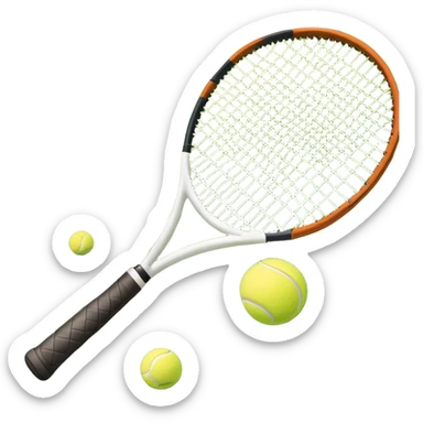 A tennis racket resting on the green grass of a tennis court, with a tennis ball placed nearby and the net stretching across the court. The background captures the fresh, open atmosphere of a traditional grass court, emphasizing the elegance and precision of the sport. sticker