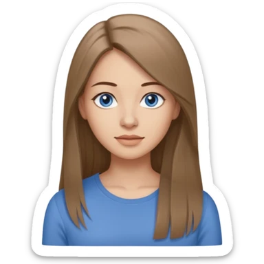 a woman, 30 years old, light skin with medium brown straight hair, long hair. blue eyes. No eyeglasses. Grey top. sticker