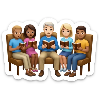 Room of people sitting in chairs reading the bible sticker