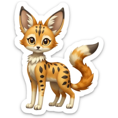 Big-eared big-eyed cute realistic animalistic feral digitigrade 4-legged anime-styled Meloetta-Trico-Vernid-Sergal-Serval-hybrid-fusion-creature-animal, full body sticker