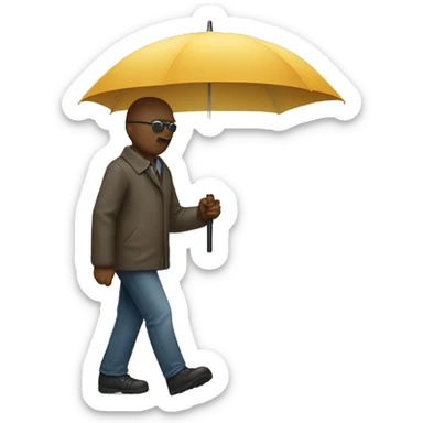 Blind person with walking stick holding umbrella sticker