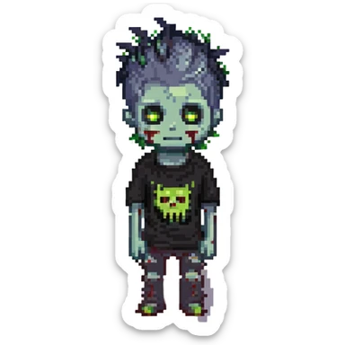 zombie boy with spiky emo hair and black shirt sticker