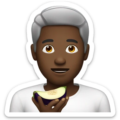 Black guy, eating an eggplant sticker