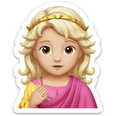 Cupid from Olympus Gods with long white blonde wavy hair, pink toga sticker