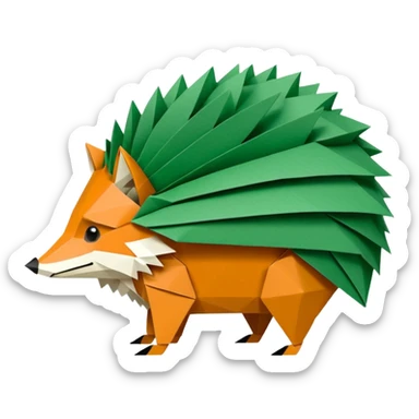 origami hedgehog half fox half hedgehog in color green #A8FBD3 the tail of fox sticker