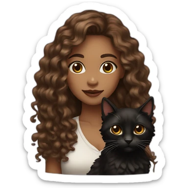 woman light brown skin long dark curly hair with black cat sticker