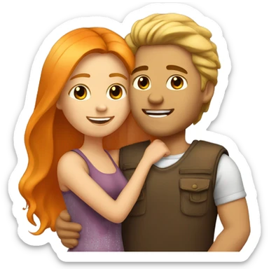 couple hug with warm smiles. The Girl have Brown Long hair und the man blond/orange hair sticker