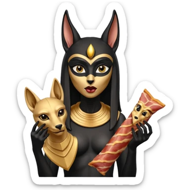  mean Short-eared Black fur beautiful female alien anubis statue posed biting on bacon packaging  sticker