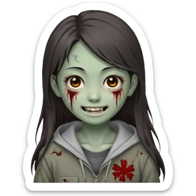 Japanese zombie girl smiling and long dark brown hair sticker