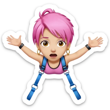 bungee jumping face in action with earrings and pink hair flying away earrings flying away sticker